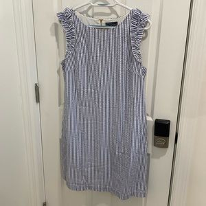 Pretty seersucker cotton dress with ruffle detail on sleeves